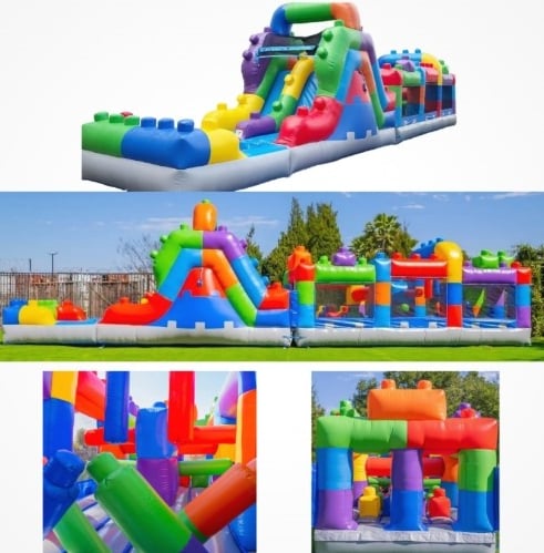 Block Party Obstacle Course with Double Slide. Dry, Wet with Pool or Ball Pit. Bookings 832-216-8423