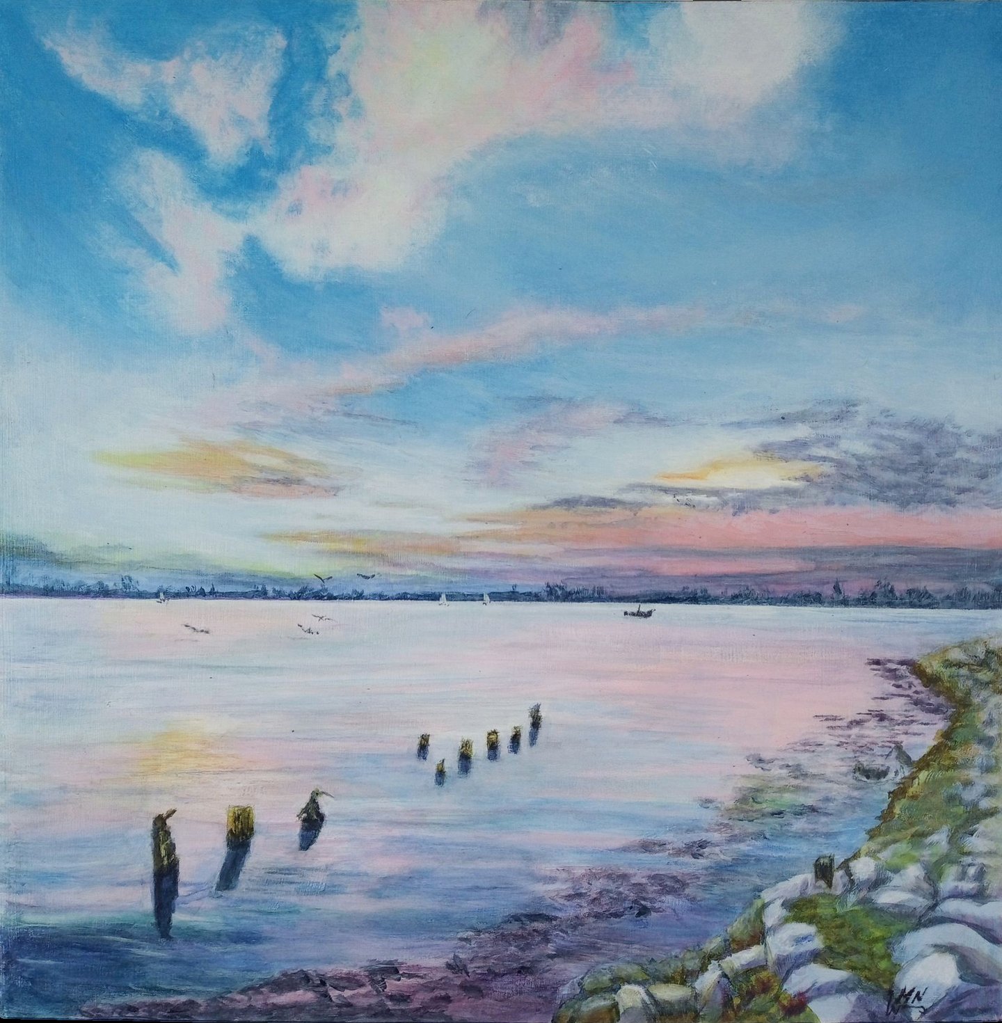 Sunrise Mooring acrylic painting