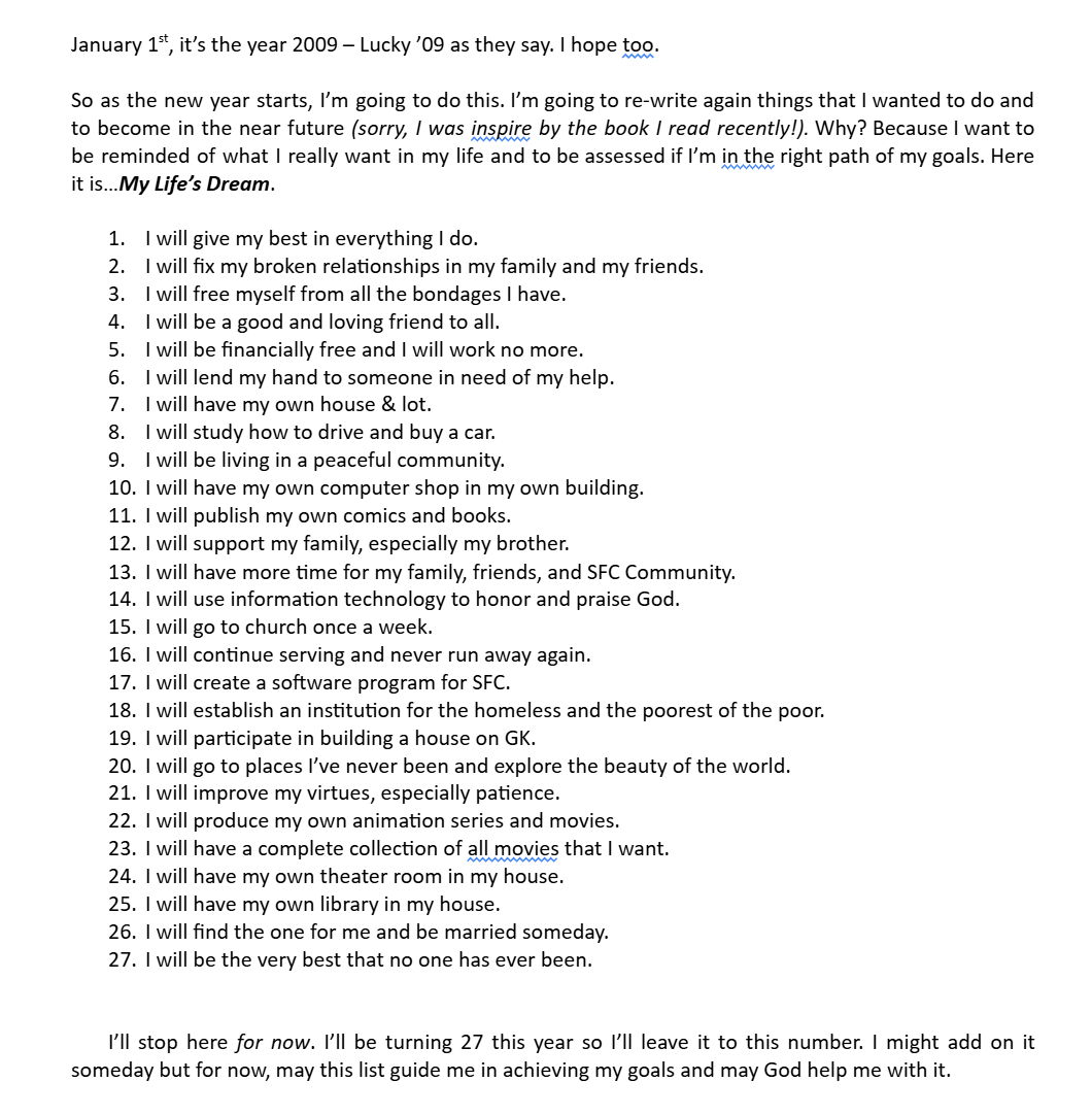 Seven's 2009 Life Dream