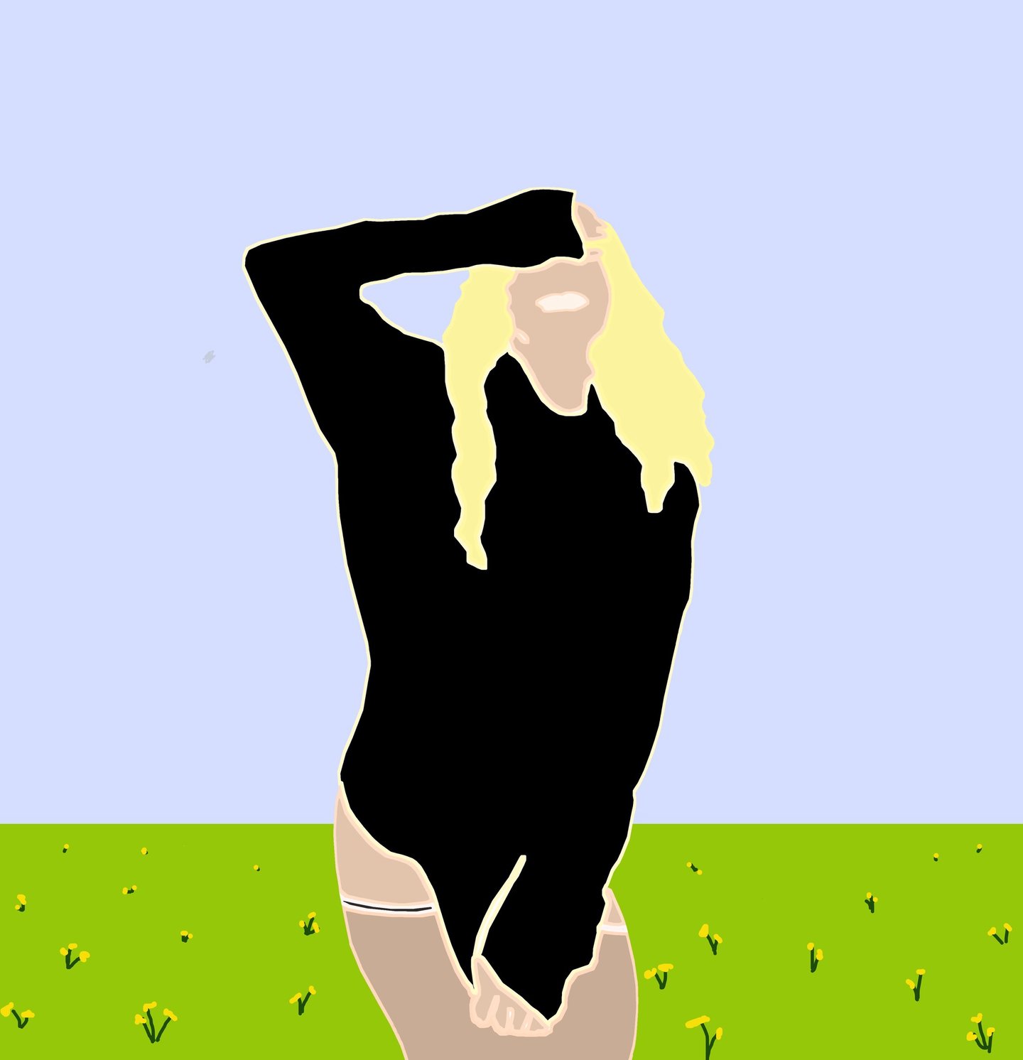 a woman in a black top and white pants