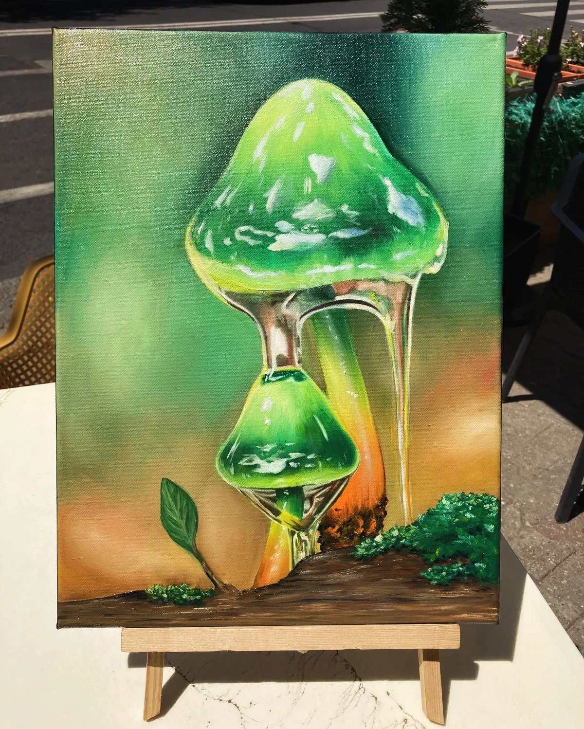 Tablou ciupercă verde pe pânză de Creioana.