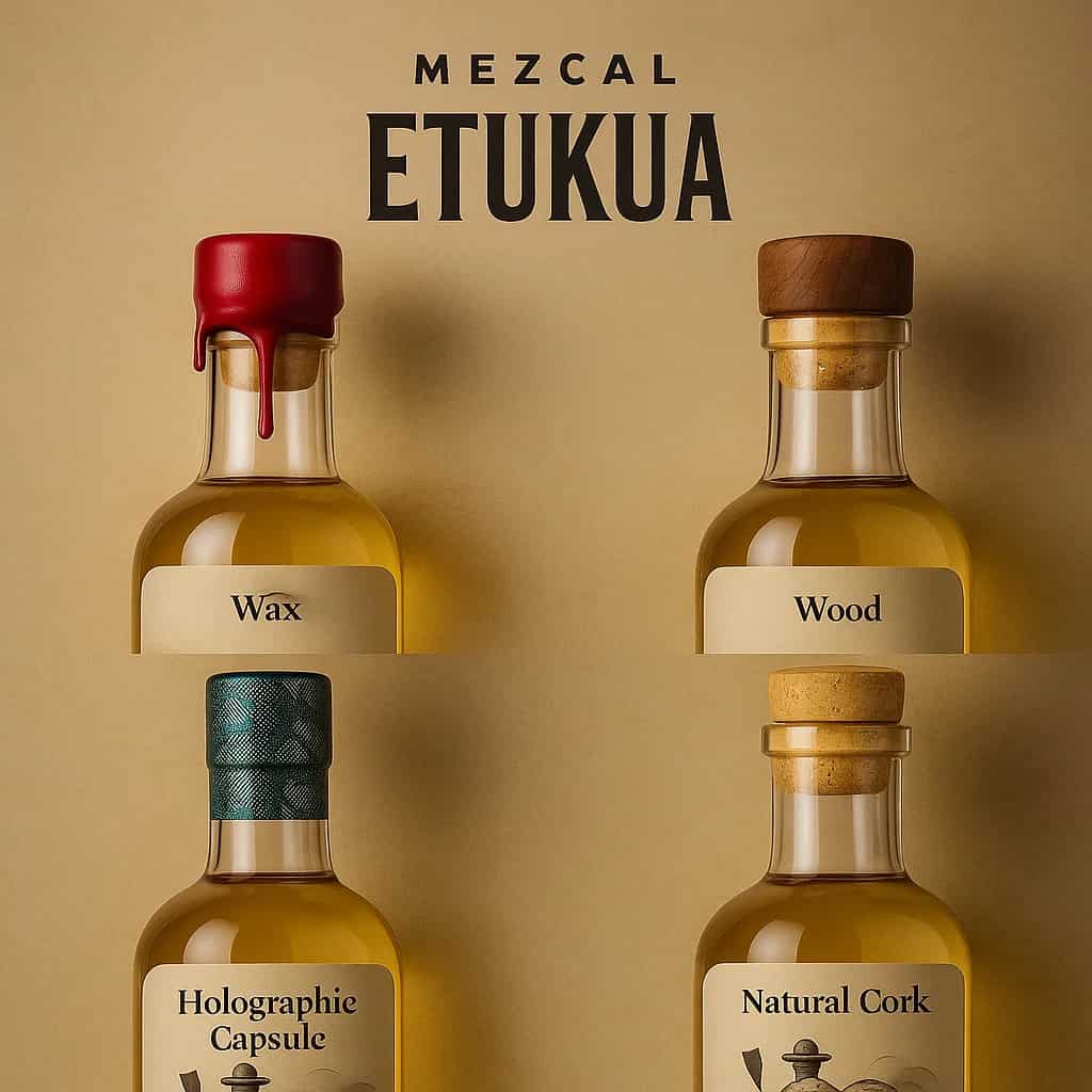 Comparativa de diferentes tipos de sellados y tapones en botellas de mezcal auténtico