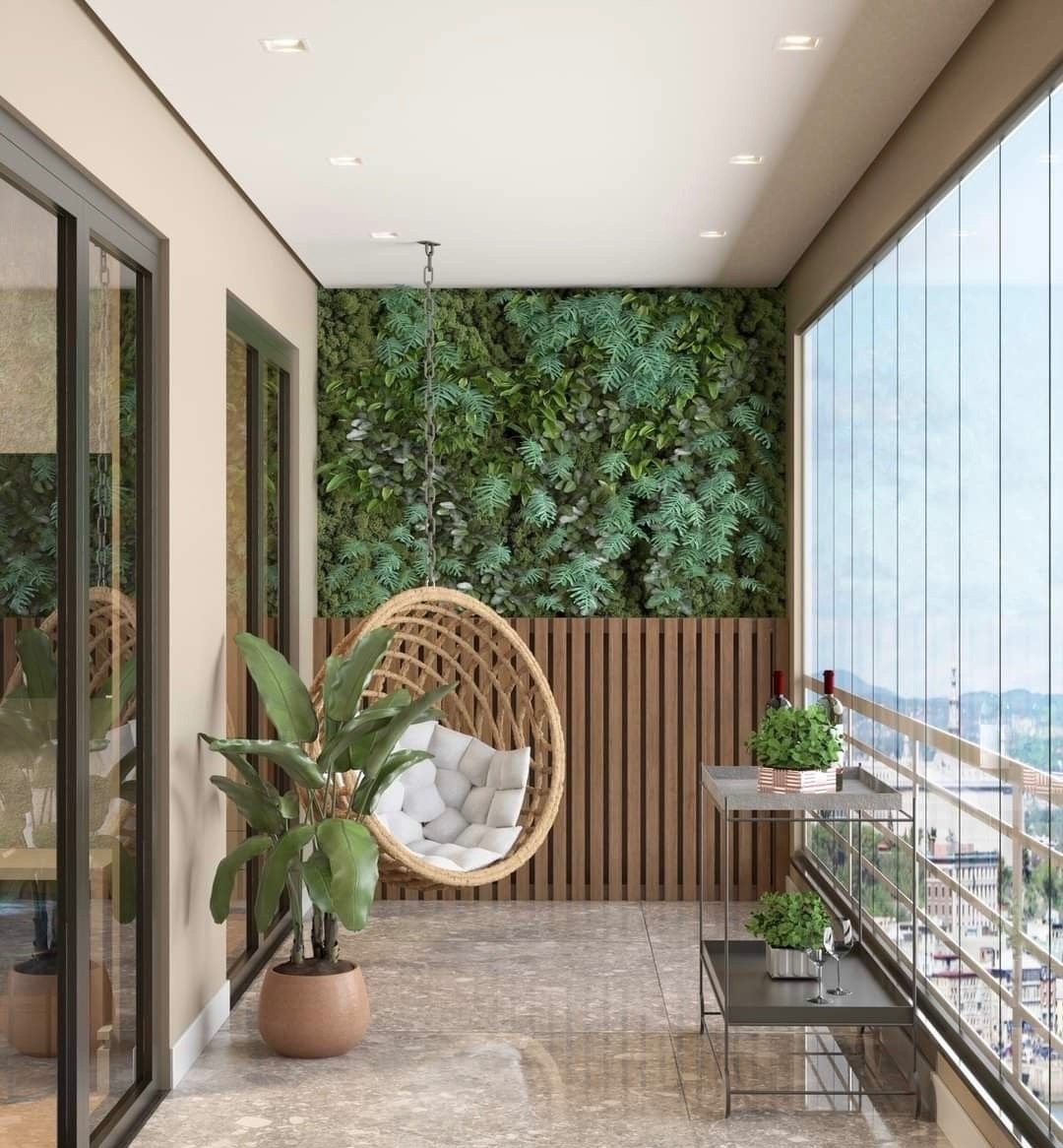 Artificial vertical garden green wall installation for balcony and office interiors