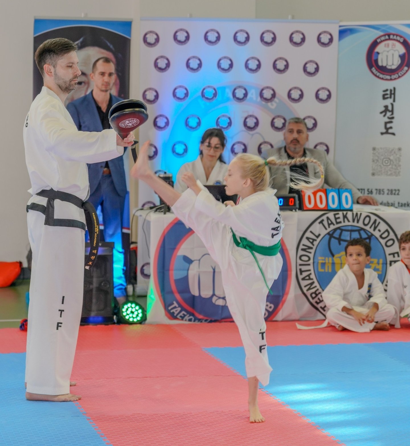 ITF Taekwondo demonstration High kicks at ITF competition, Hwa Rang Taekwon-Do Club in Dubai