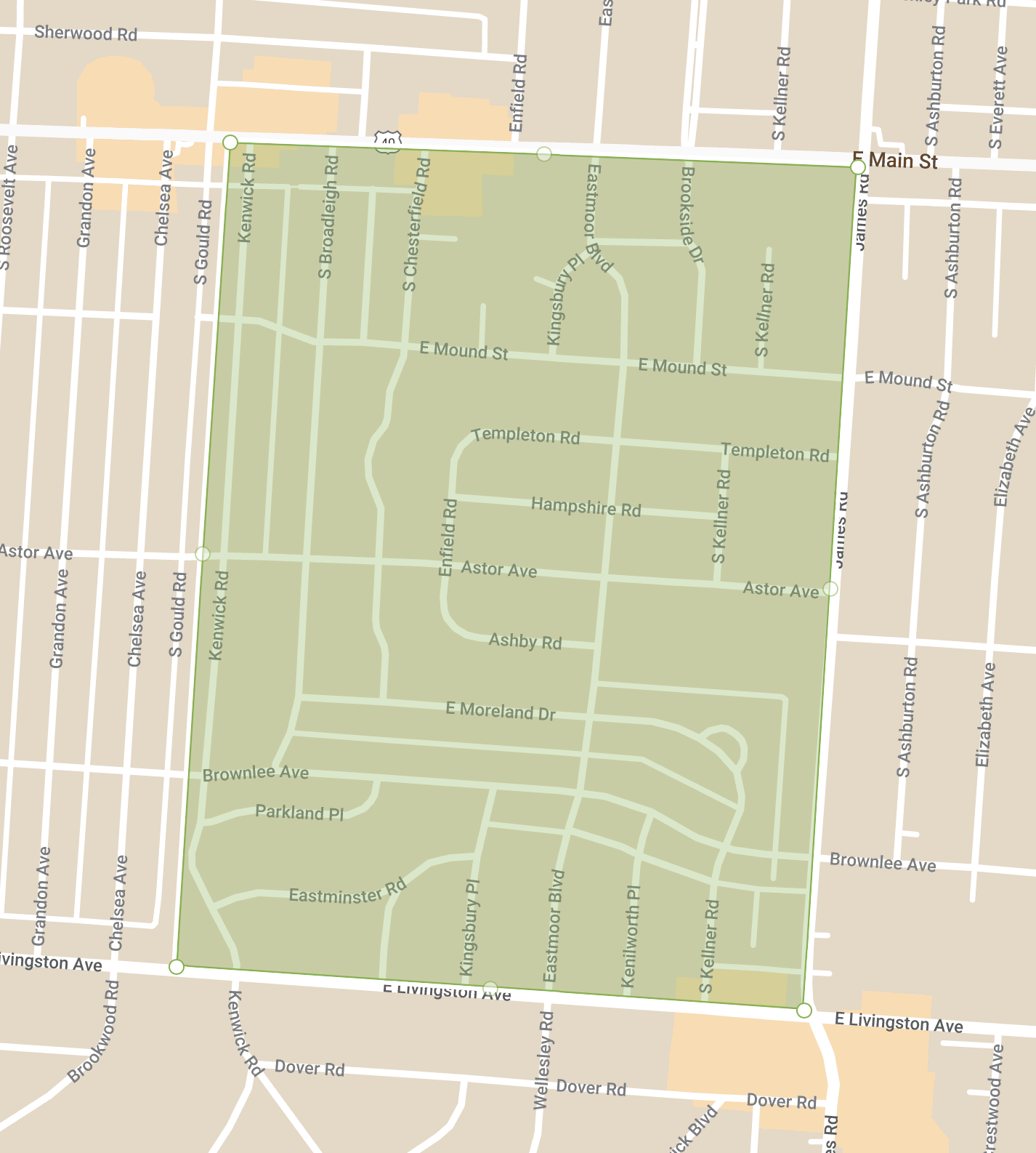 Map of South Eastmoor, Columbus, Ohio, USA