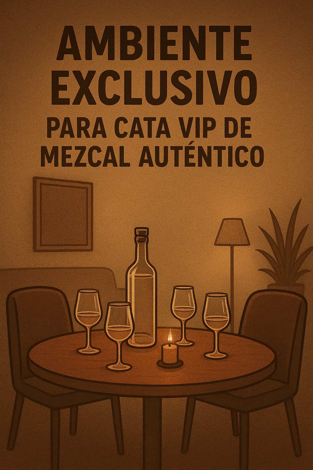 Setting elegante para cata privada de mezcal con copas especiales y iluminación tenue