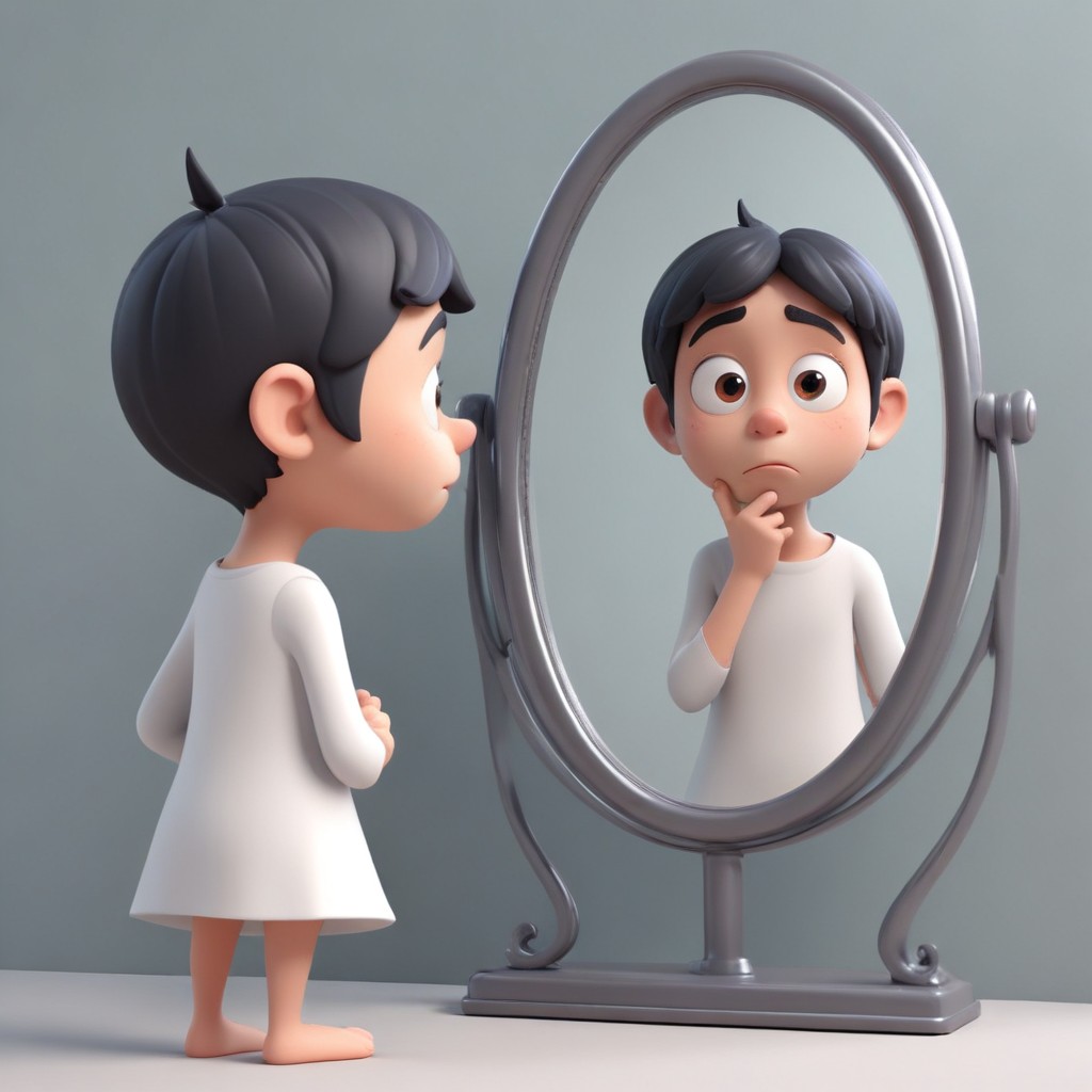 olhando no espelho representando autocrítica e melhorando a autoestima
