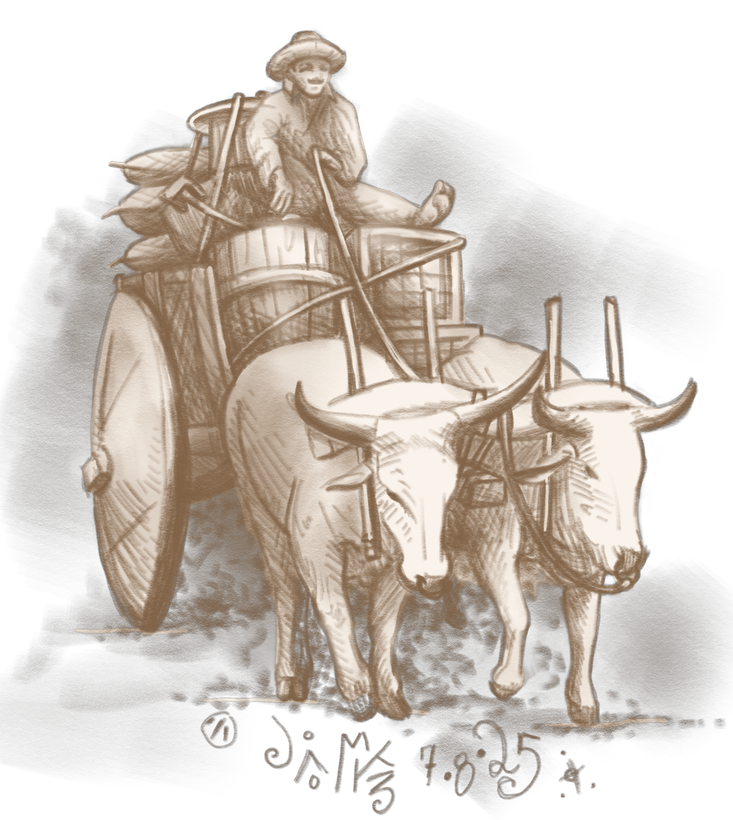 Ilustração de João Marquezini: Carro de Cozinha, para o livro: Poeira. fumaça e sonhos