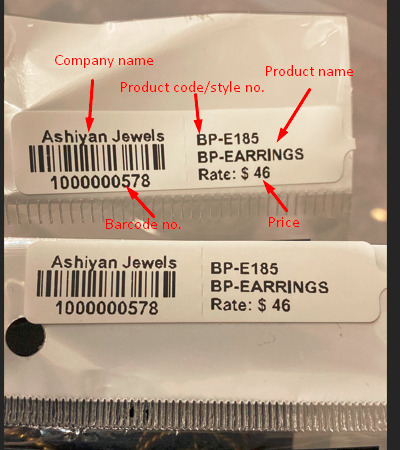 Barcode label sample for imitation jewellery with label designer