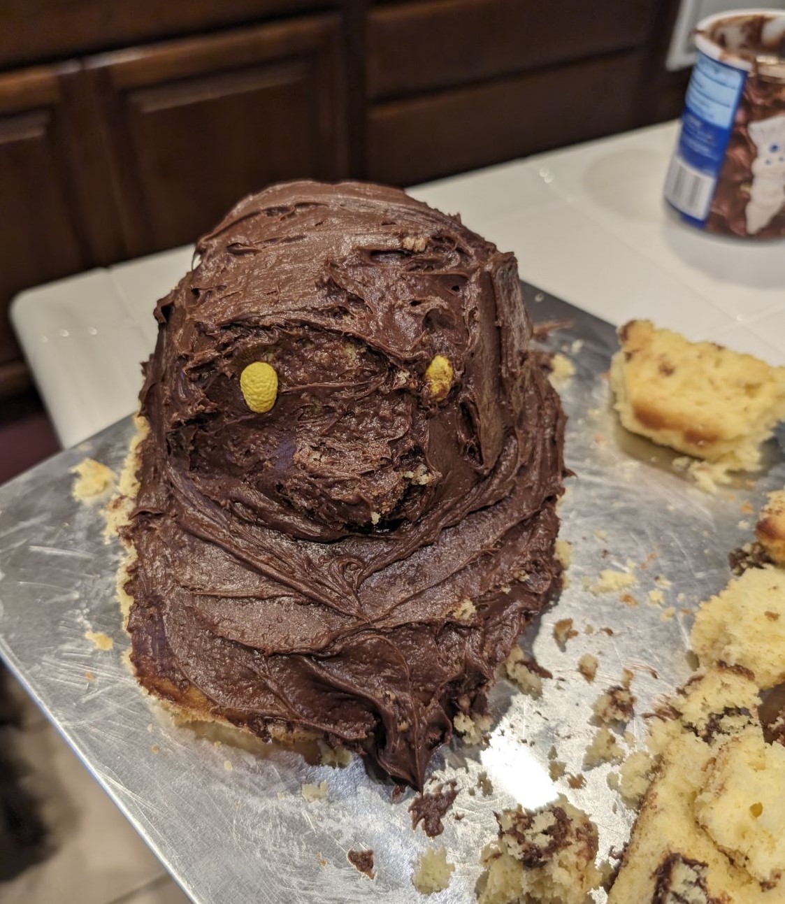 a cake with chocolate frosting and chocolate frosting