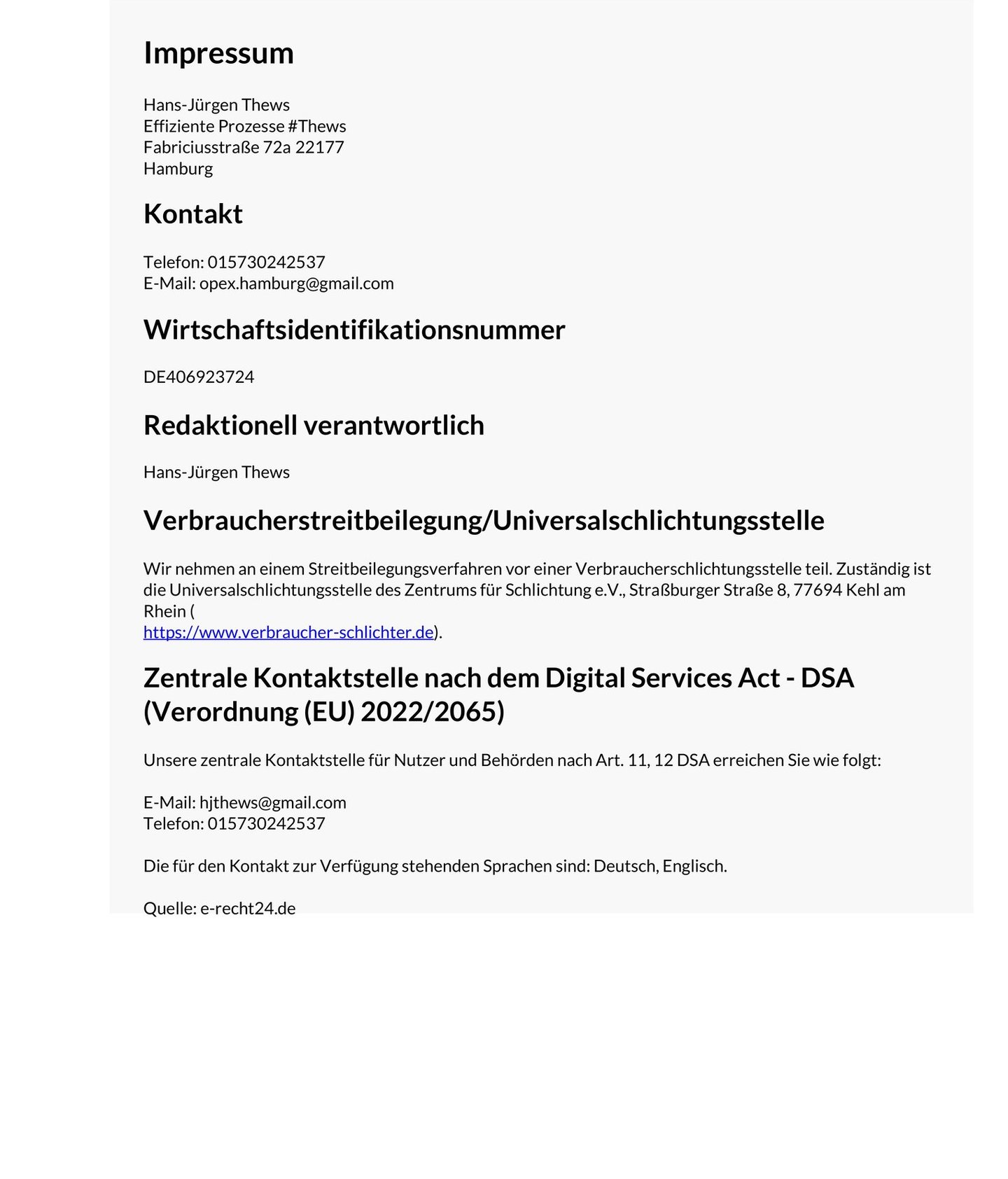 Impressum für Effiziente Prozesse #Thews