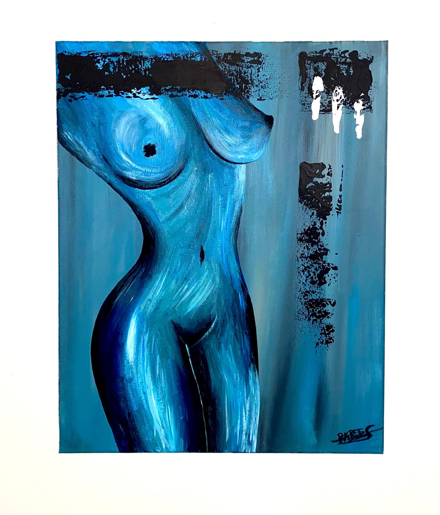 Un tableau d’une femme nue dans des nuances bleues