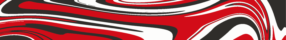 a red and black abstract painting of a swirly design