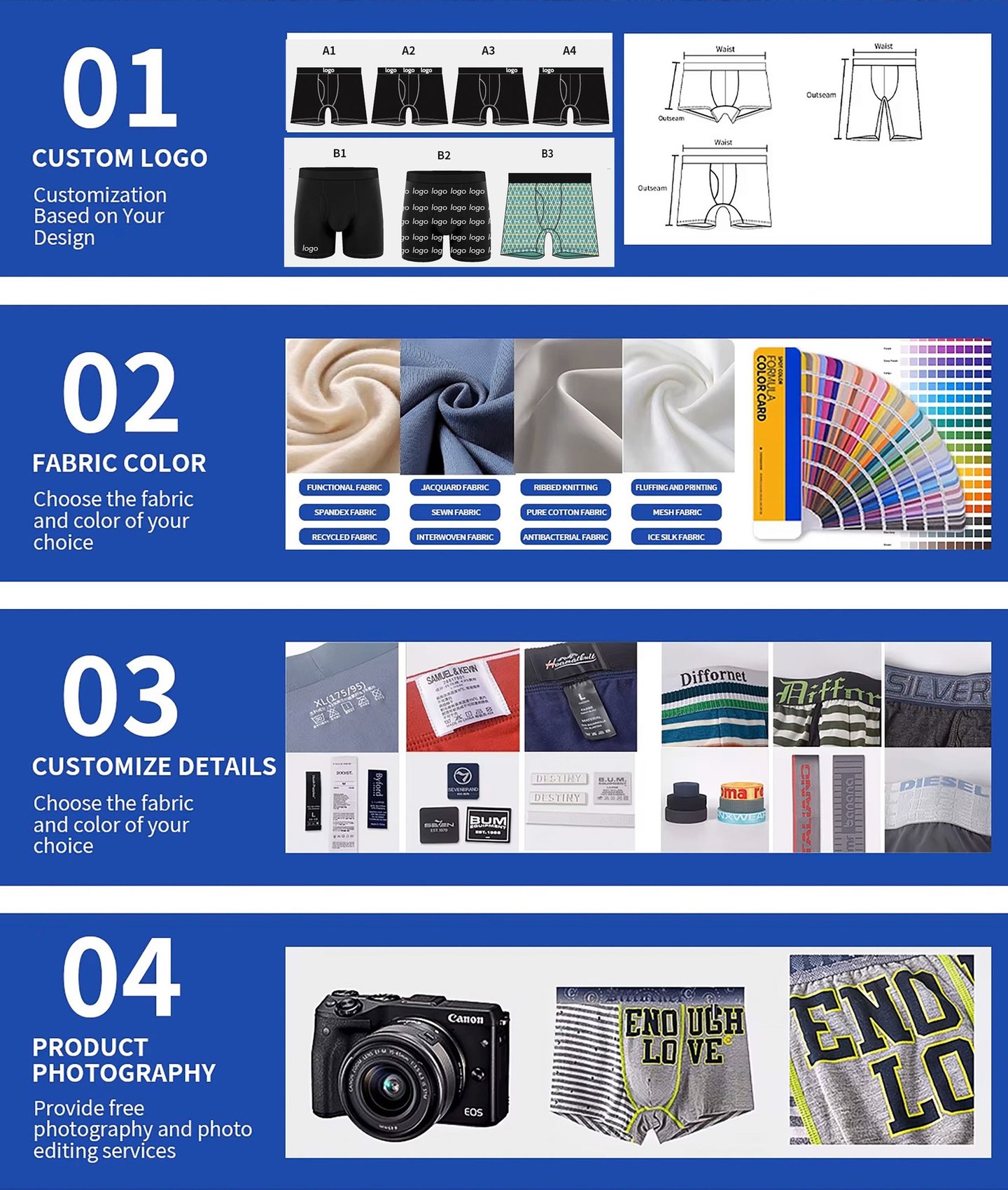 Yuebei Underwear offers men’s underwear custom logo services, enabling private label brands to creat