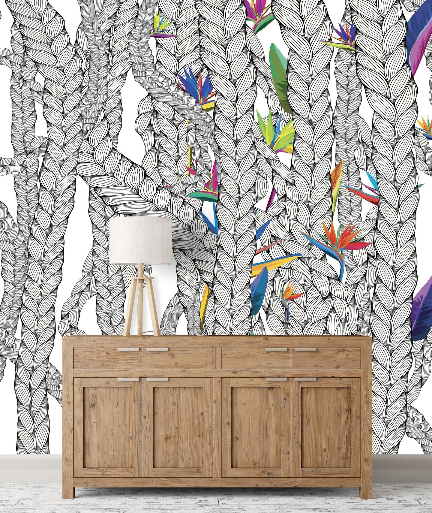 Weave and Flowers wall design on Dimense Media Matt