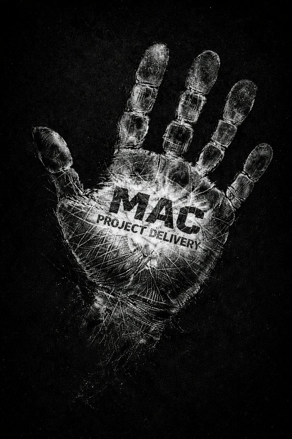MAC Project Delivery contact page with fingerprint hand branding and service request form 