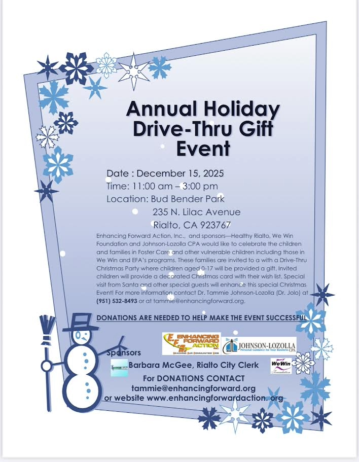 Enhancing Forward Action image of Annual Holiday Drive-Thru Gift Flyer, Dec 15,  2025 at 11  - 3; location: 235 N. Lilac Ave 