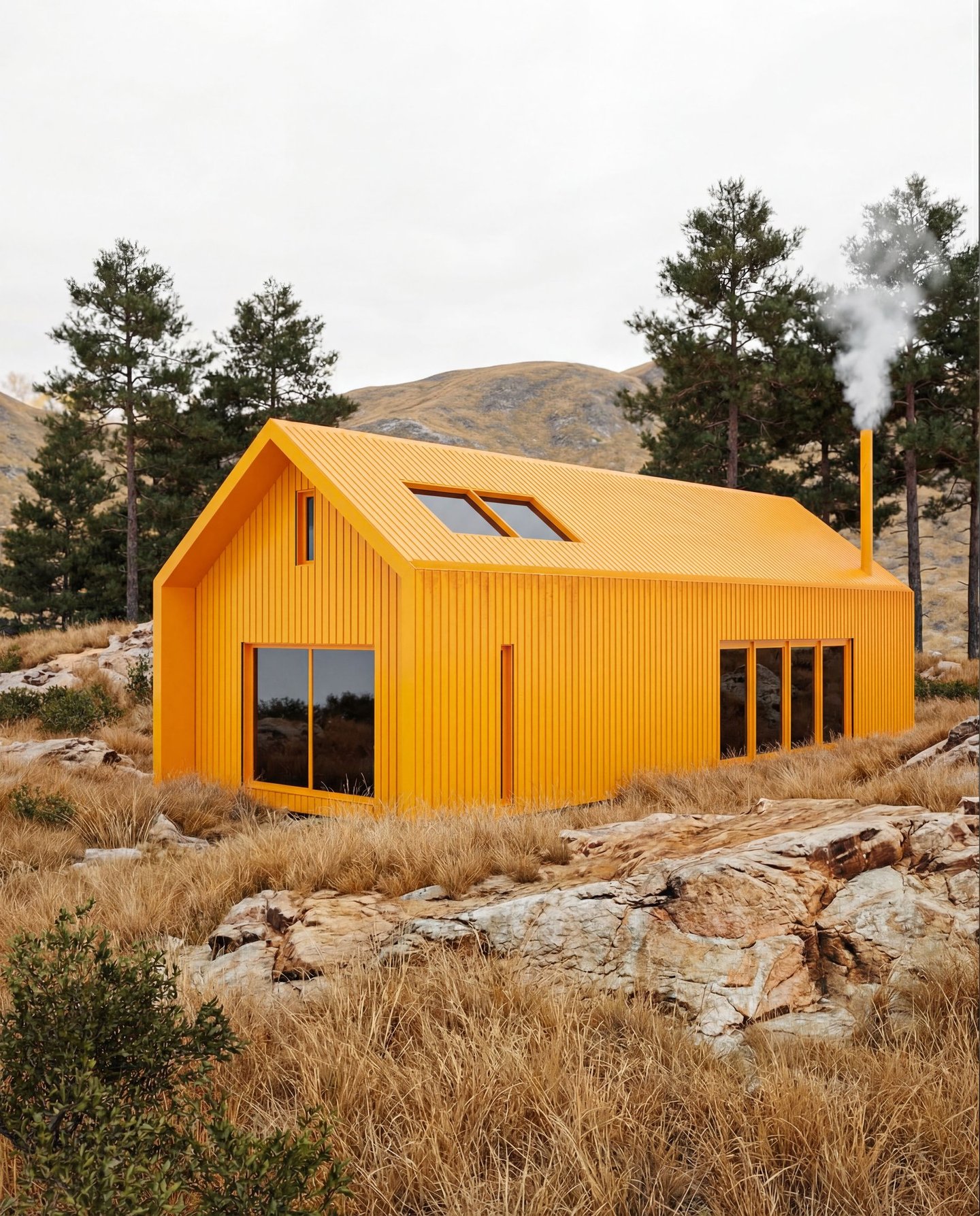 Contemporary cabin exterior visualization designed for short term rental and hospitality use