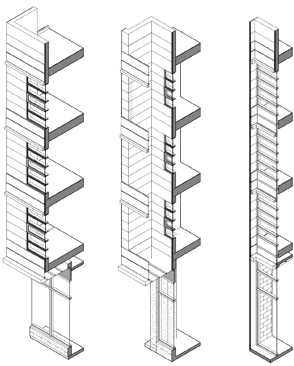 A series of 3D wall section axons