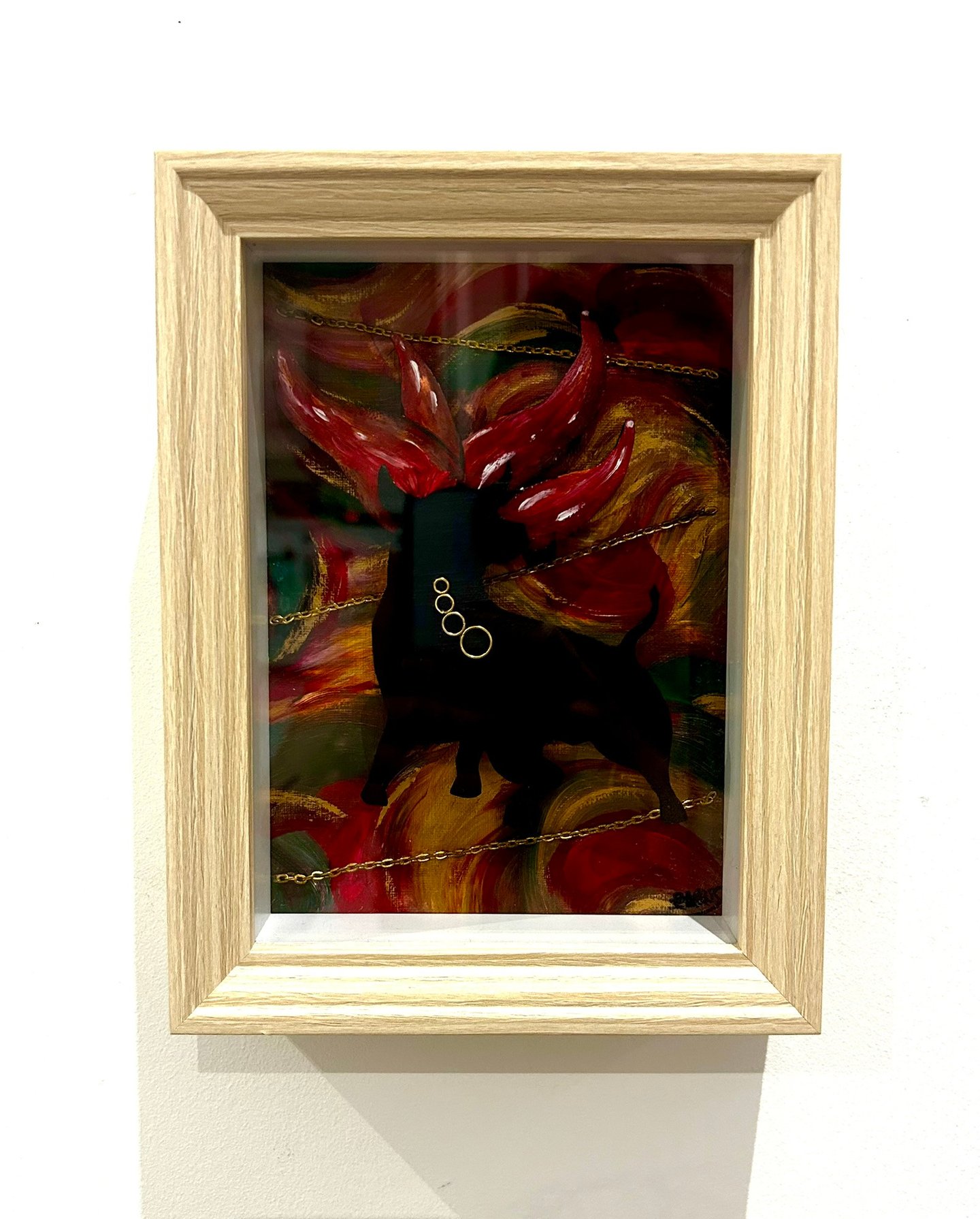 Ilona Paris painting, a picture of a picture of a bull with fire