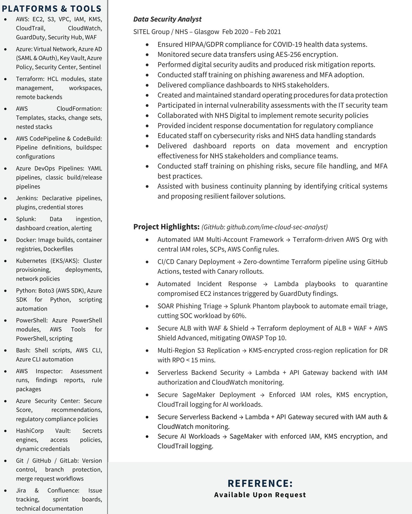 Page3 of AWS Cloud Security Engr. CV including education, certifications, & additional professional