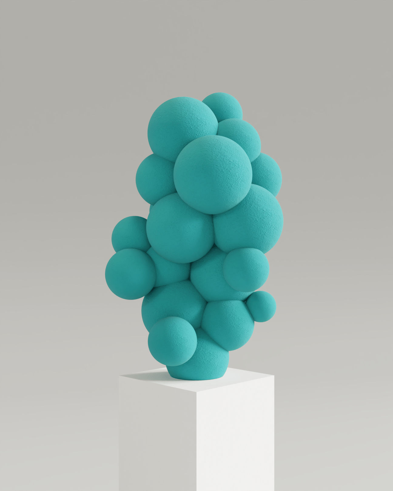 Sculpture Azurite turquoise monochrome sur socle blanc