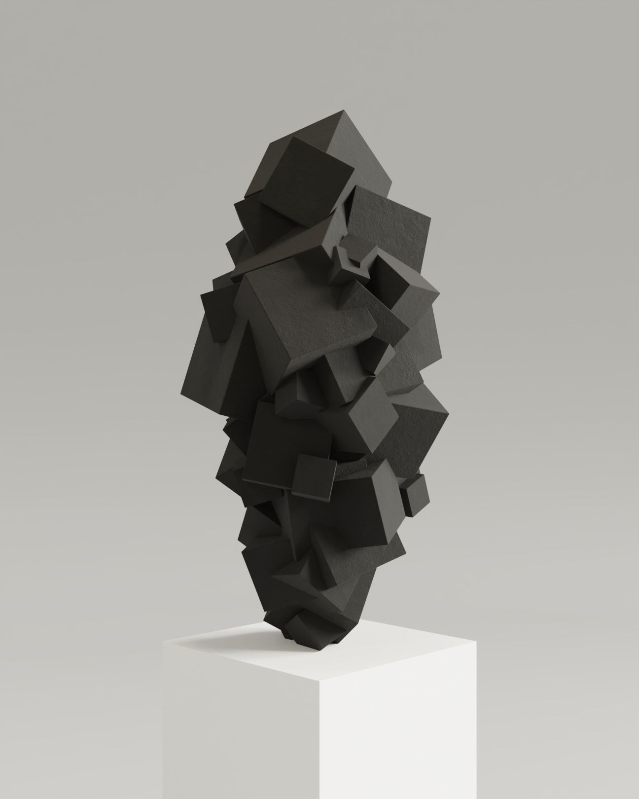Sculpture Pyrite noire monochrome sur socle blanc