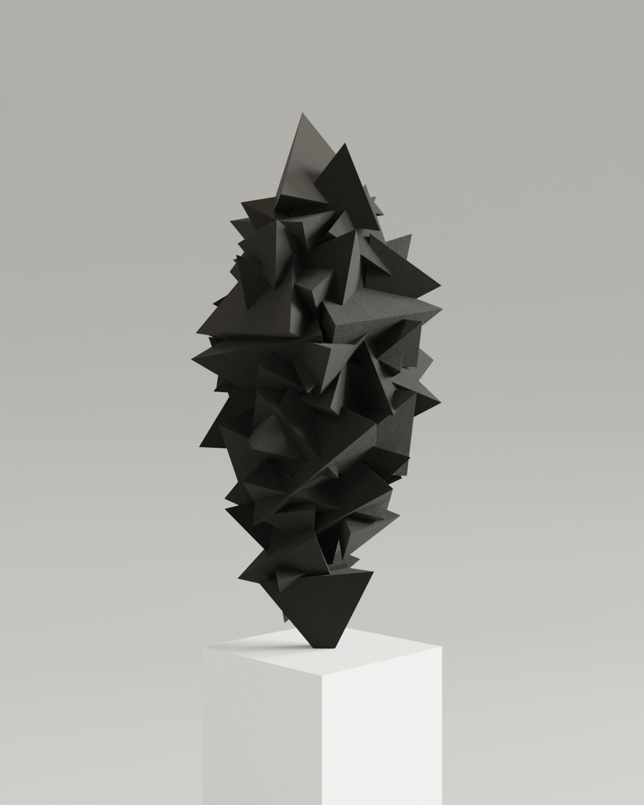Sculpture Dodecahedron monochrome noire sur socle blanc