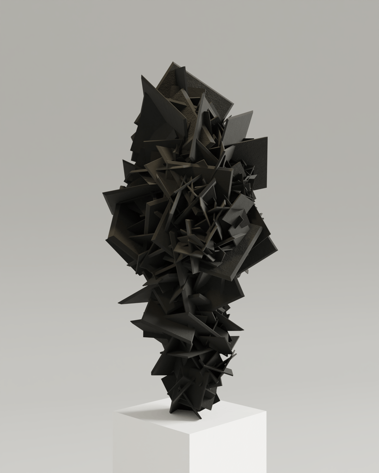 Sculpture Wulfenite monochrome noire sur socle blanc