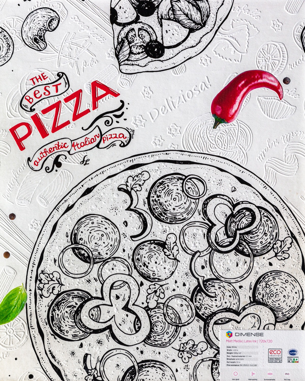 Close-up of Pizzeria texture on Dimense Media Matt