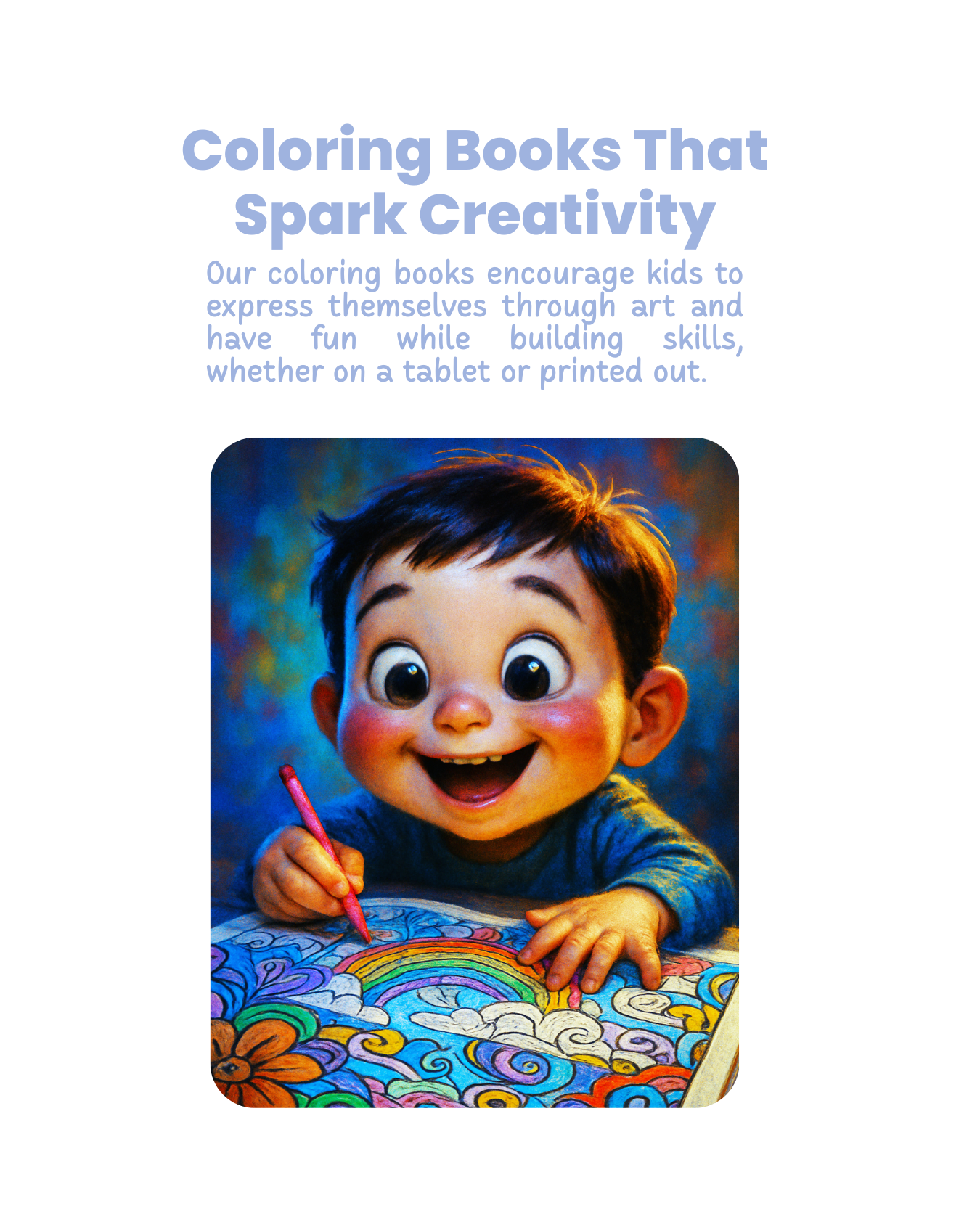 a smiling child having fun with a coloring book