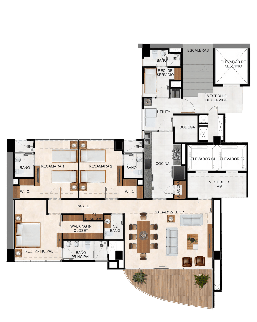 Plano de departamento con vista al campo de golf Bosque Real