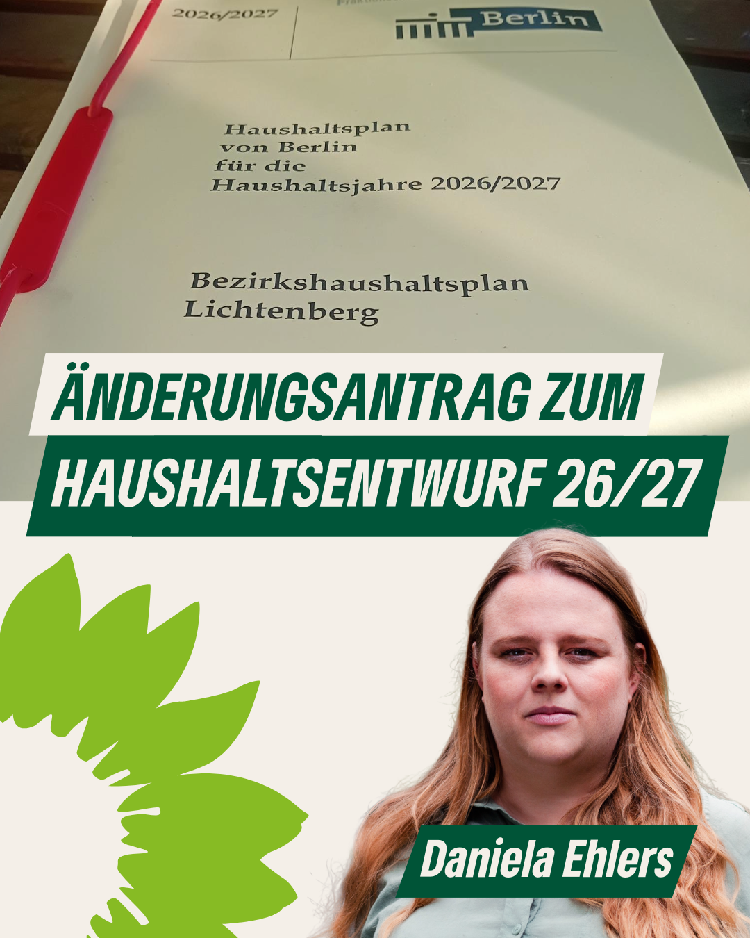 Sharepic zum Antrag mit einem Portrait von Daniela Ehlers.