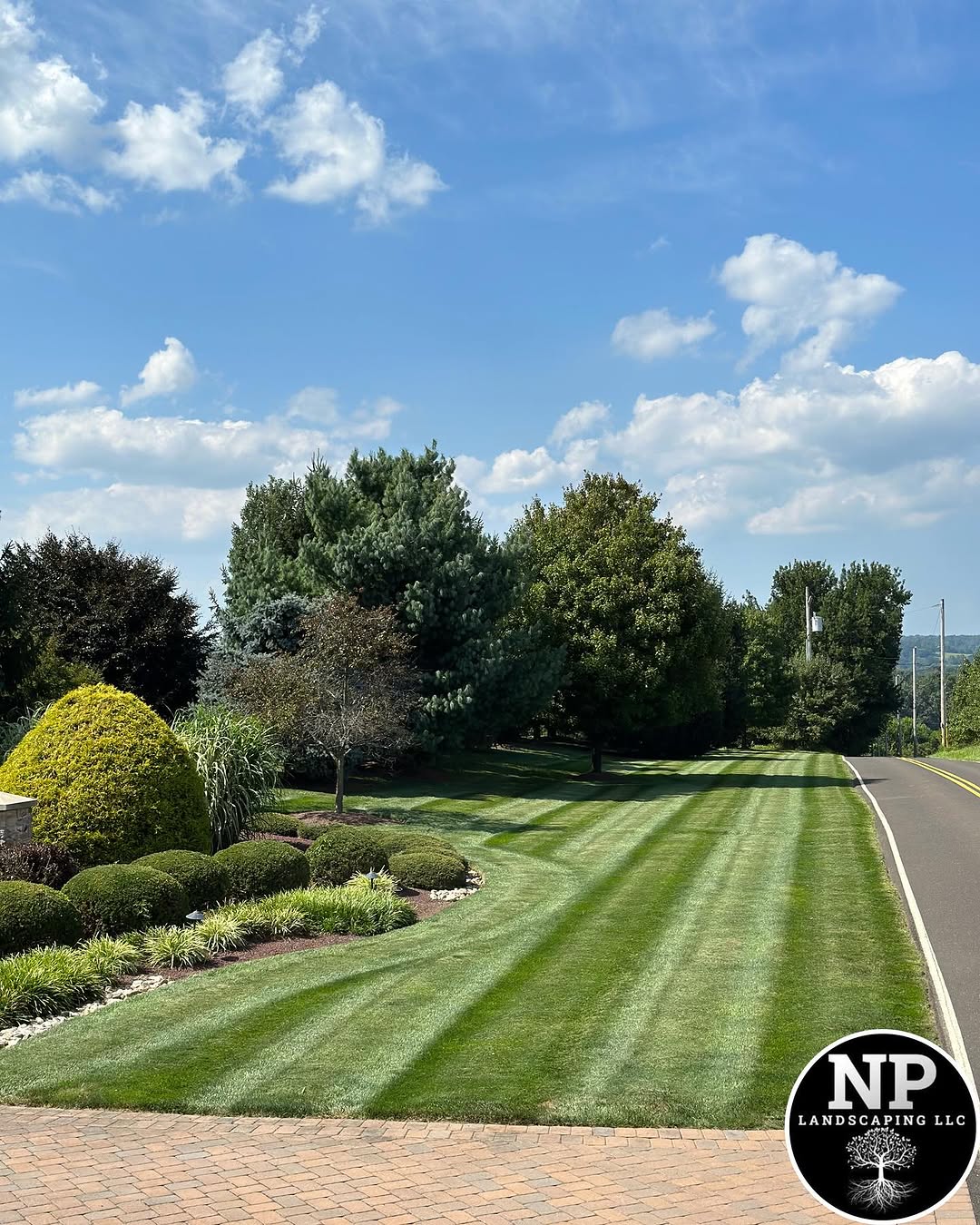 excellent landscaping and hardscaping of grass, stones and trees by NP Landscaping
