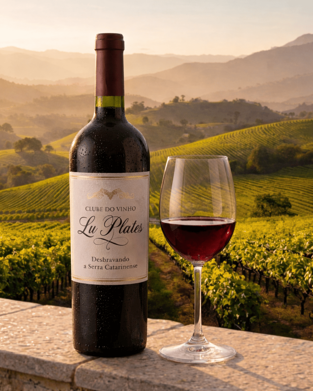 representação de vinhos de altitude, uma garrafa ao lado de um taça