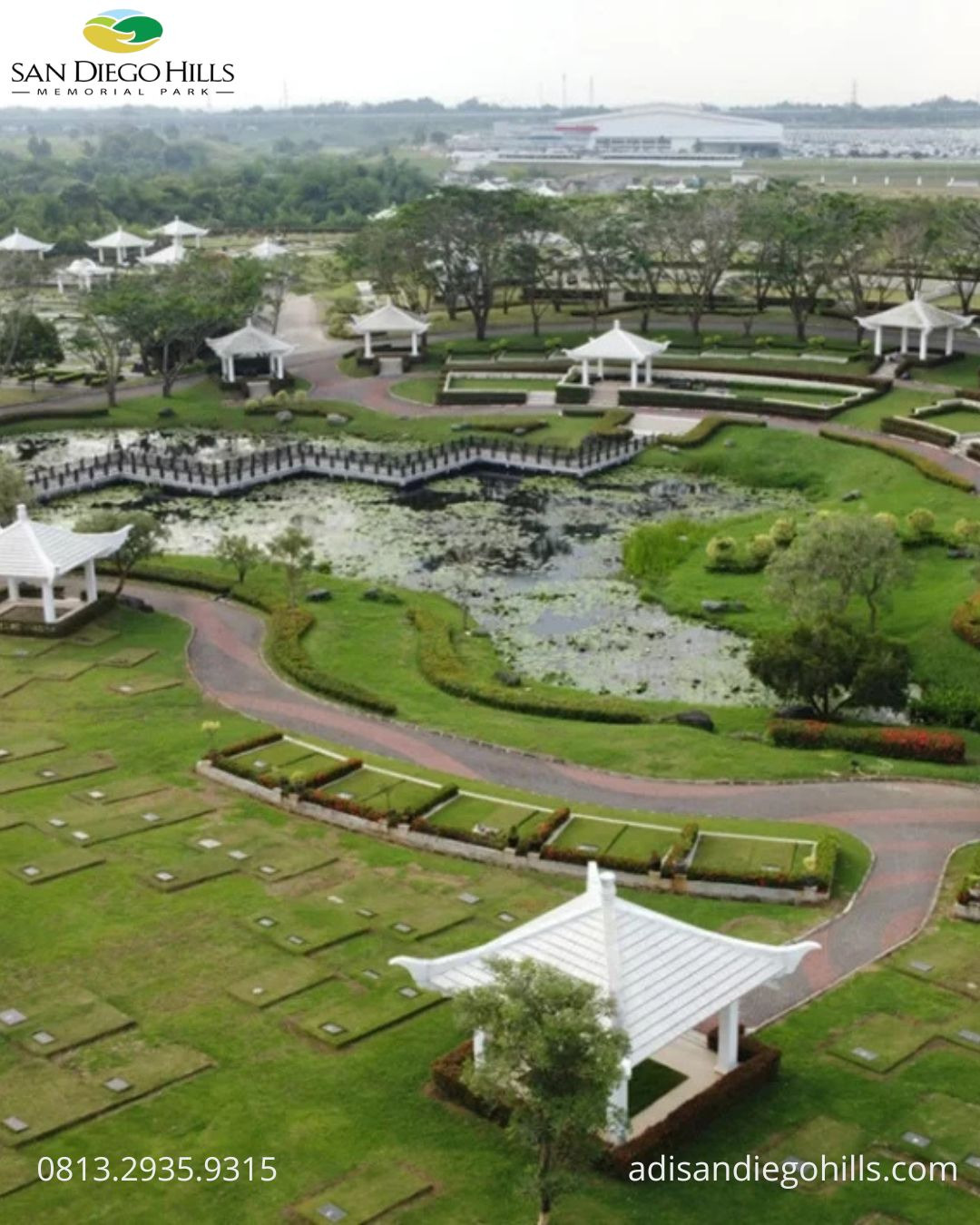 Simulasi cicilan lahan makam San Diego Hills Karawang dengan pemandangan taman dan danau, panduannya