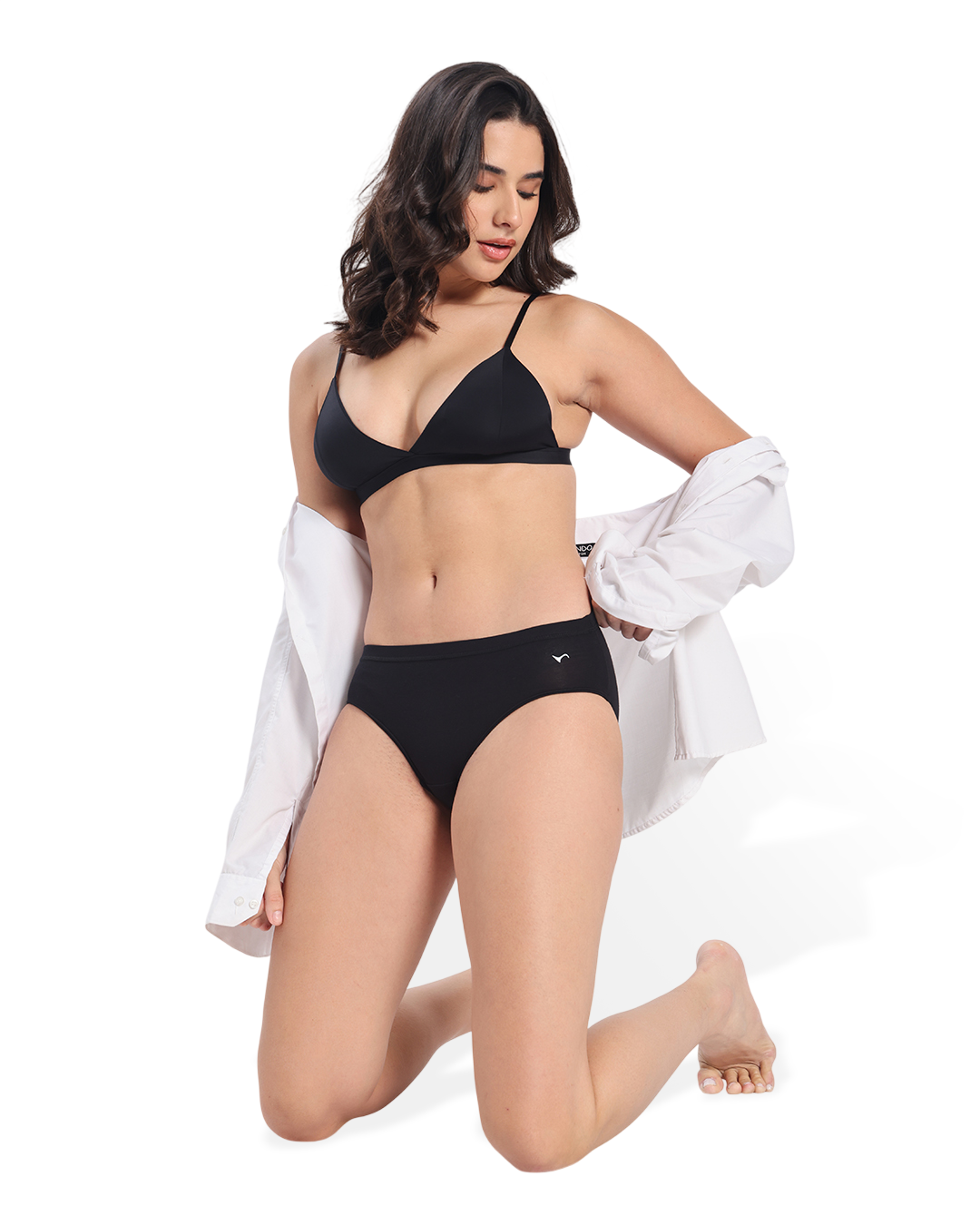 South Asian female model wearing Aurenes premium bamboo hipster underwear.