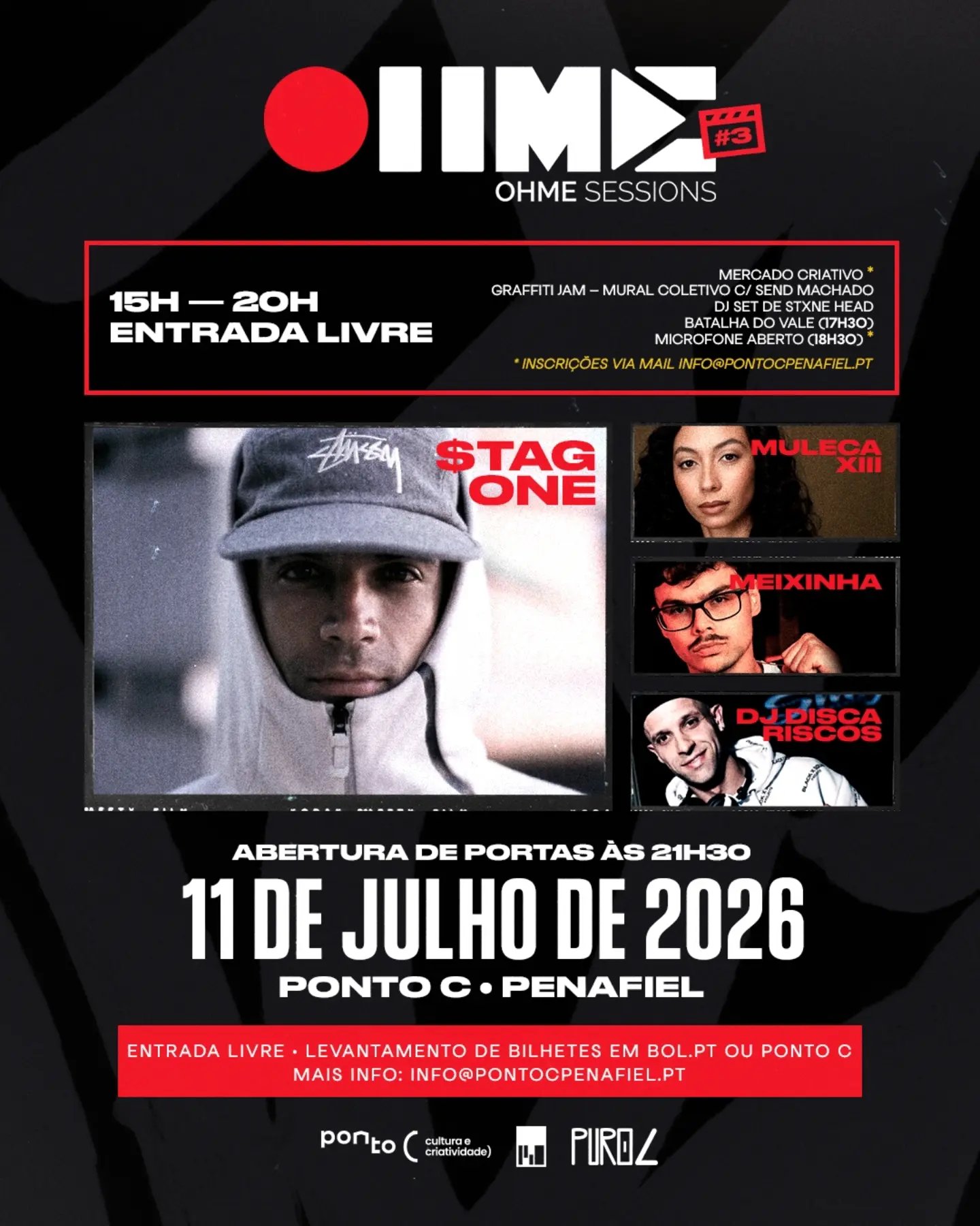 Cartaz da OHME Sessions #3 com Stag One, Muleca XIII, Meixinha e DJ Disca Riscos em Penafiel