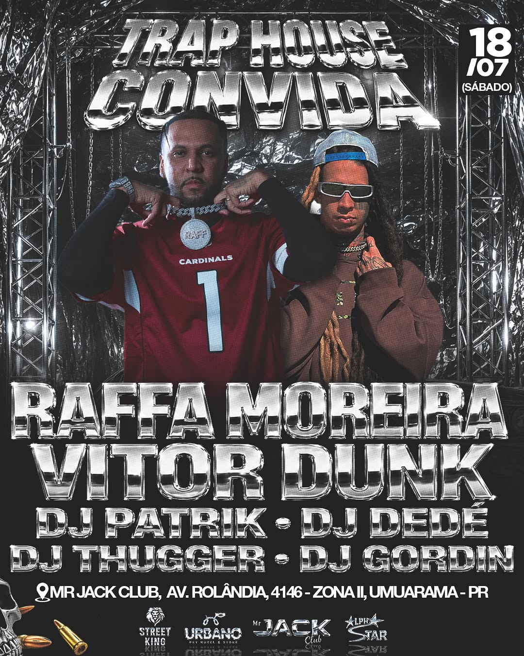 Cartaz oficial da Trap House Convida com Raffa Moreira e Vitor Dunk em Umuarama no Paraná