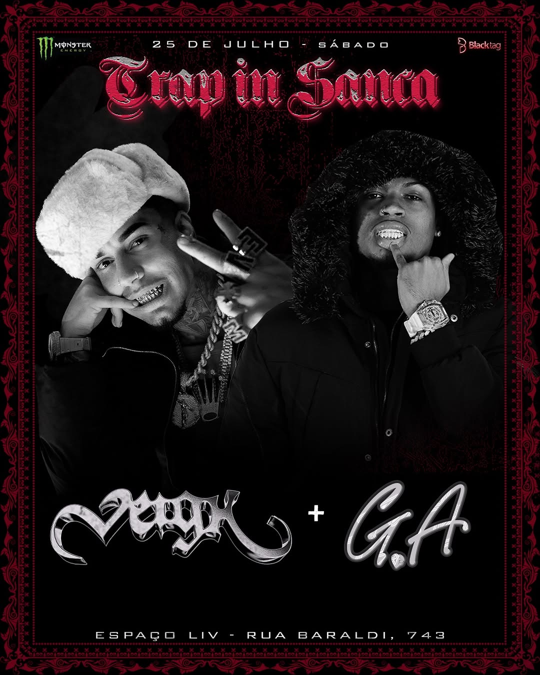 Cartaz oficial do Trap in Sanca com Veigh e G.A em São Carlos