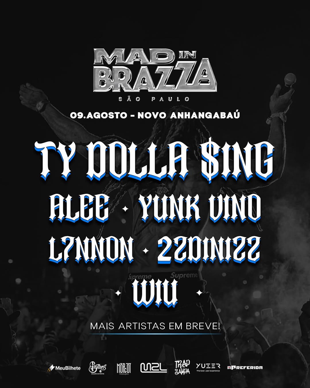Cartaz oficial do Mad In Brazza Festival 2026 com Ty Dolla Sign, Veigh, WIU, Yunk Vino e Alee em São Paulo