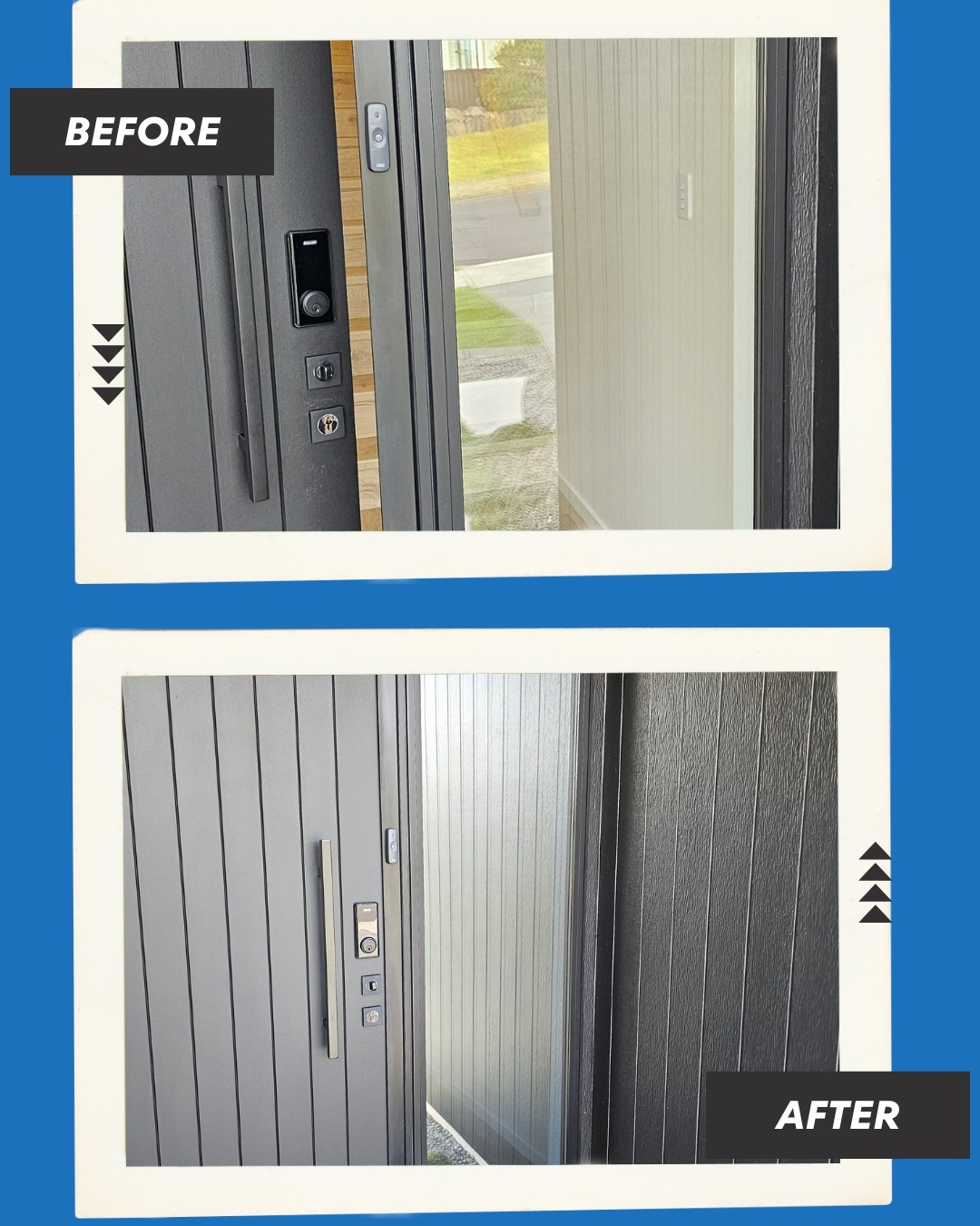 Entrance glass home privacy window tint installation before and after image