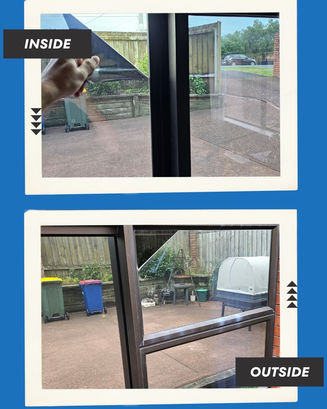Reflective privacy window tint installed for home, inside and outside view image