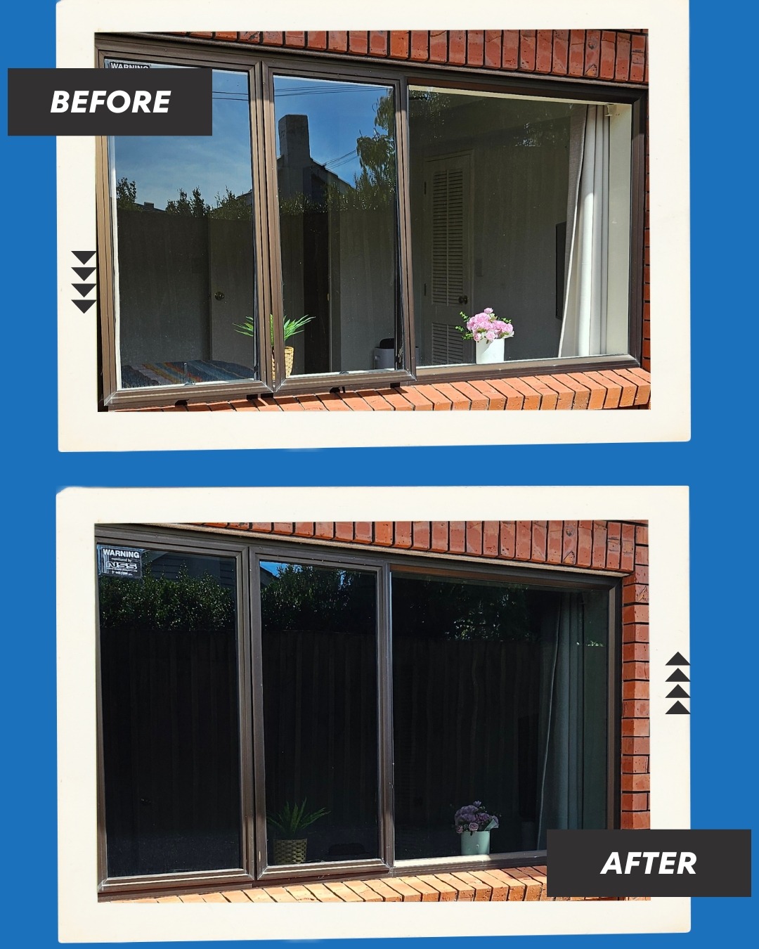 Before and After photo of home window tint installation