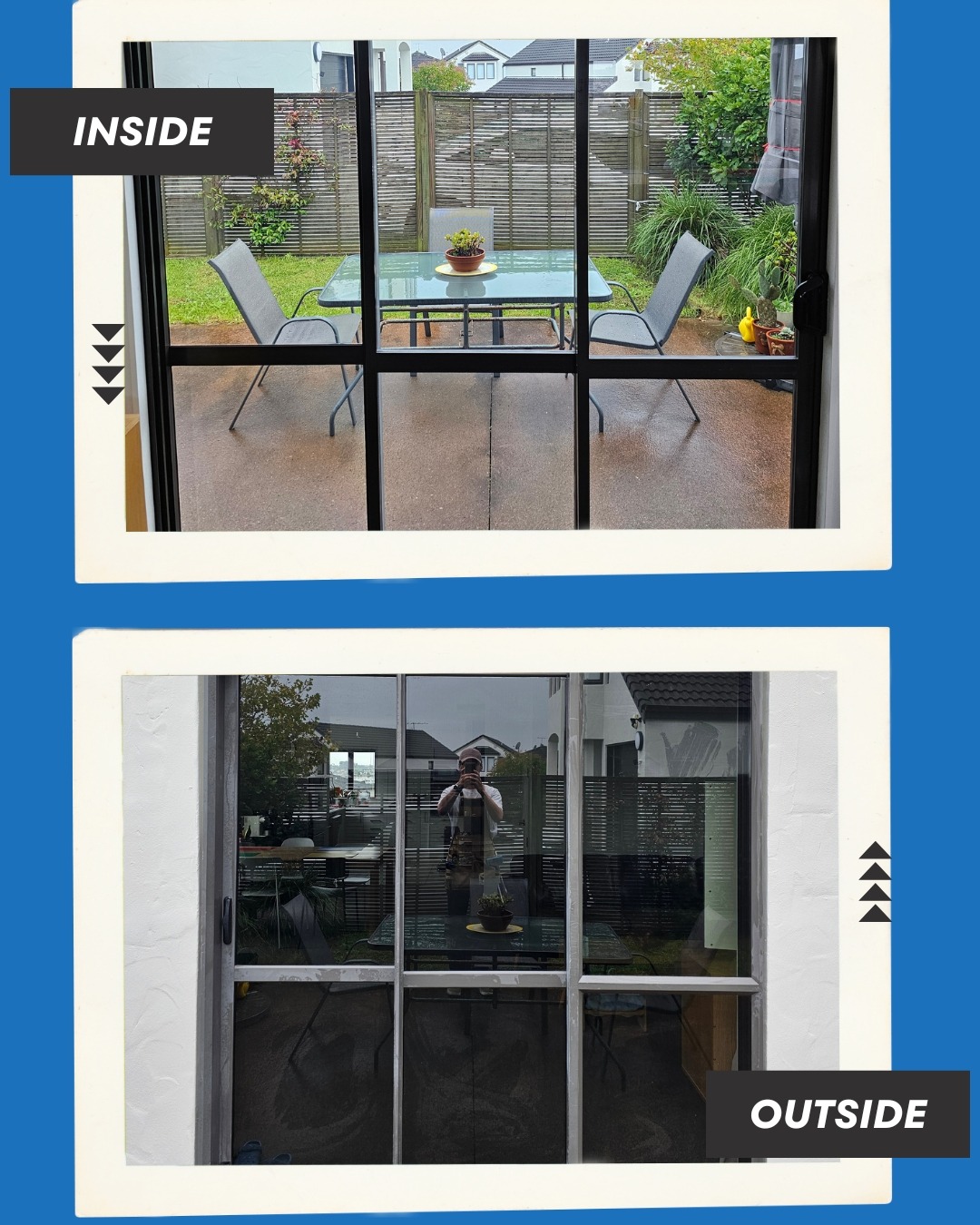 Inside and outside view after installing privacy window tint and film