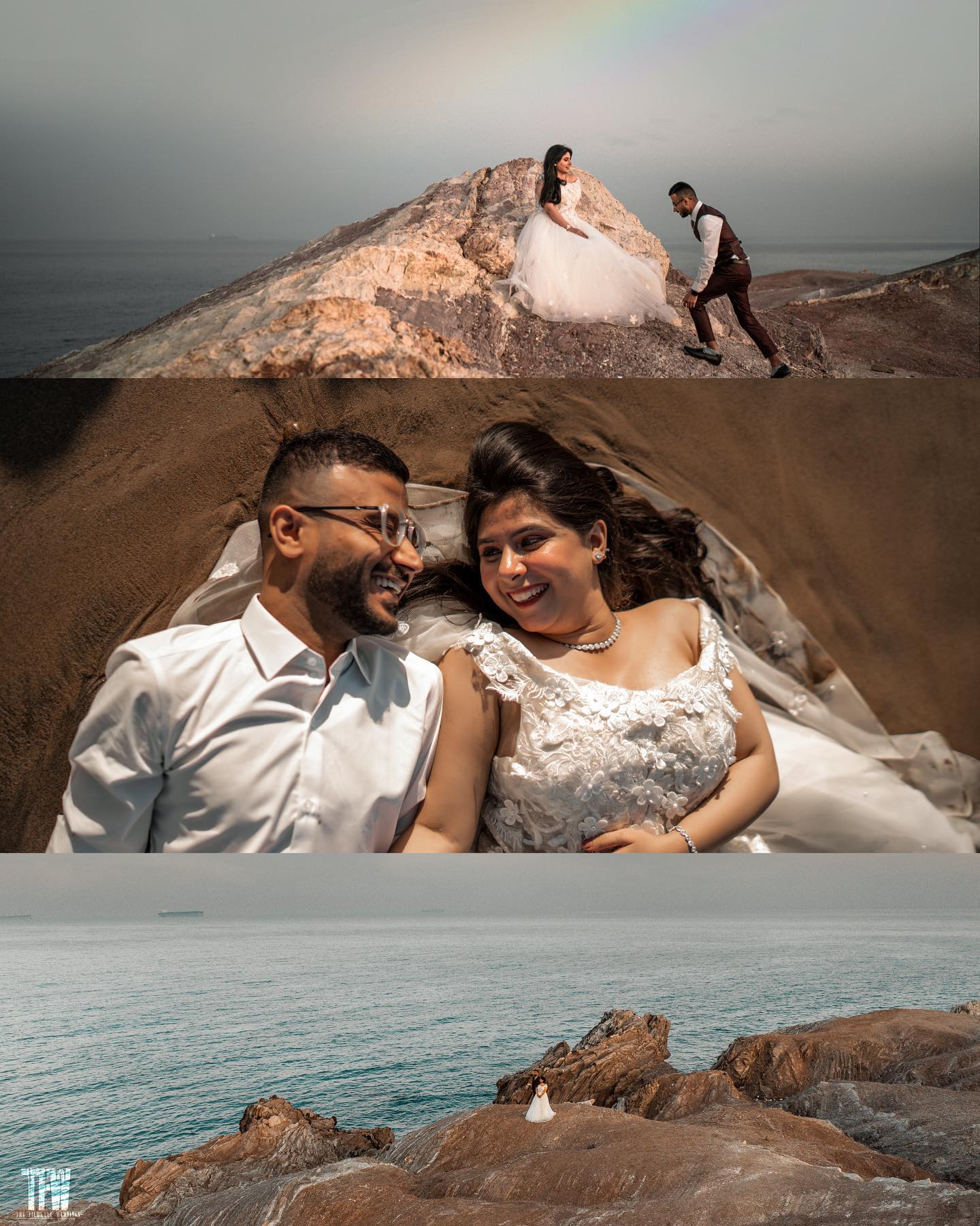 Luxury Dubai wedding photography – bride and groom at sunset in the desert