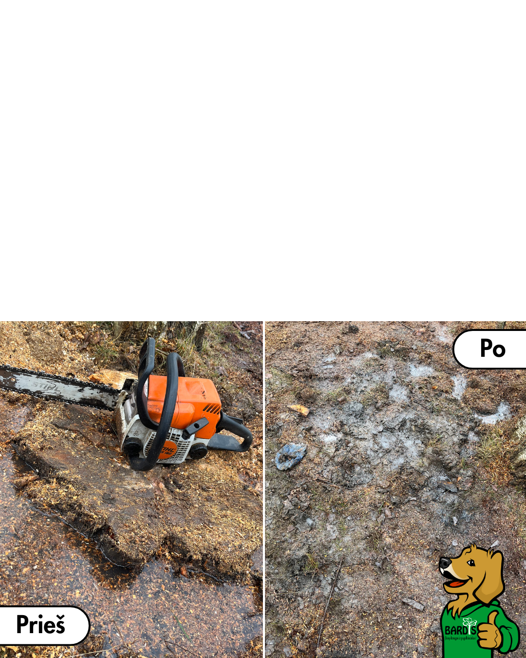 Kelmų šalinimas prieš ir po – frezavimo rezultatas sklype