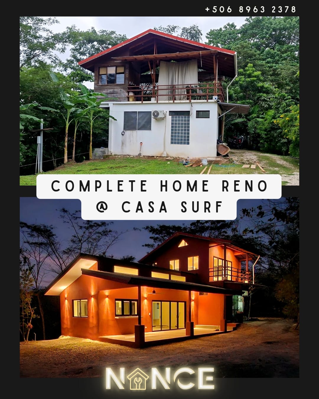 Before and after image of spectacular home renovation in samara guanacaste