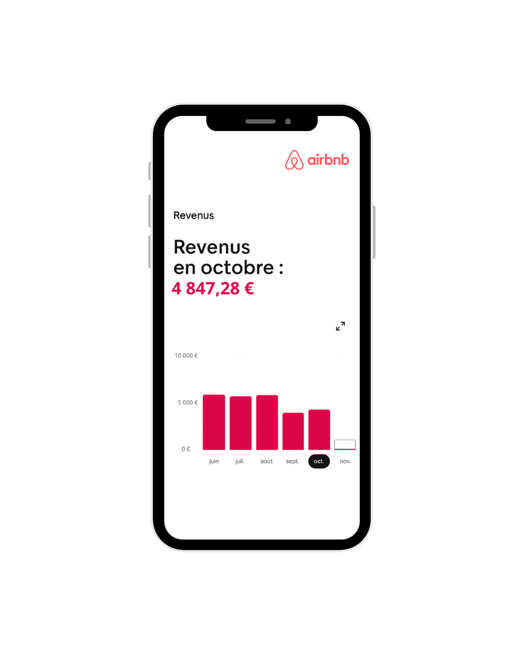 visuel représentant les revenus sur Airbnb, le chiffre d'affaire généré sur 1 mois de location