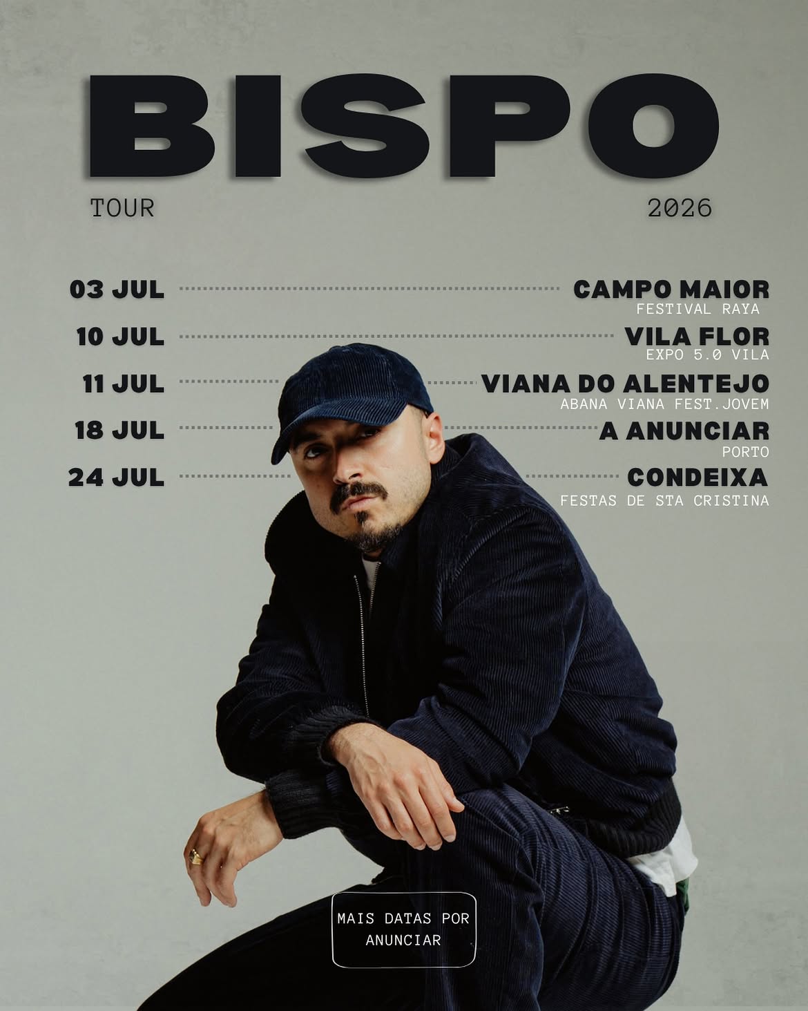 Bispo anuncia Tour 2026 com concertos confirmados em Portugal durante julho